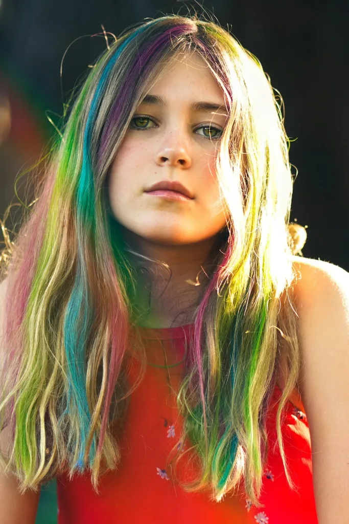 Girl with multi coloured hair